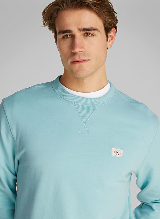 Calvin Klein Jeans Mavi Erkek Sweatshirt J30J327115MR5 WOVEN LABEL CREW NECK 3