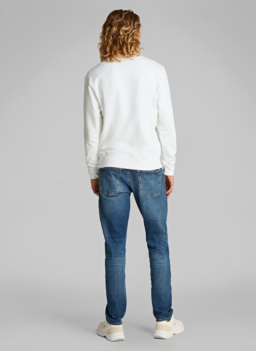 Calvin Klein Jeans Beyaz Erkek Sweatshirt J30J327115YAF WOVEN LABEL CREW NECK 4