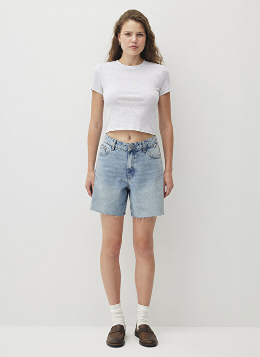Mavi Gri Melanj Kadın Crop T-Shirt M1600814-85438_YUVARLAK YAKA BASIC  3
