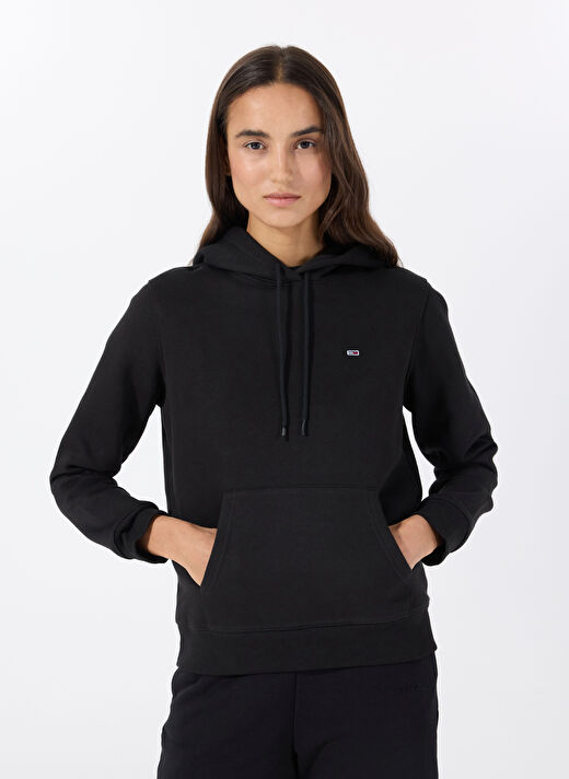 Tommy Jeans Siyah Kadın Kapüşon Normal Sweatshirt DW0DW19958BDS 1