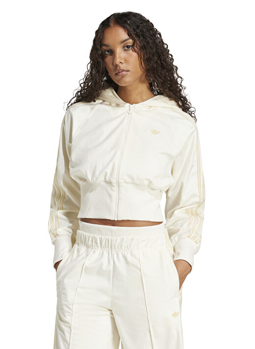 Adidas Kırık Beyaz Kadın Düz Zip Ceket JI5670 VELOUR ZIP TT 1