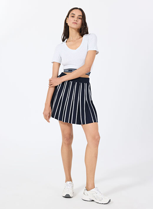 Guess Lacivert Kadın Pilise Desenli Etek V5GD00Z3D60A71W SWEATER SKIRT 2