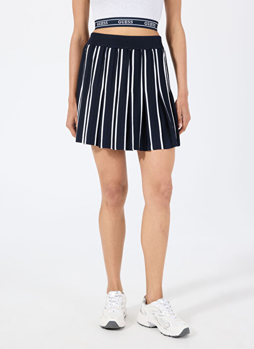 Guess Lacivert Kadın Pilise Desenli Etek V5GD00Z3D60A71W SWEATER SKIRT 3