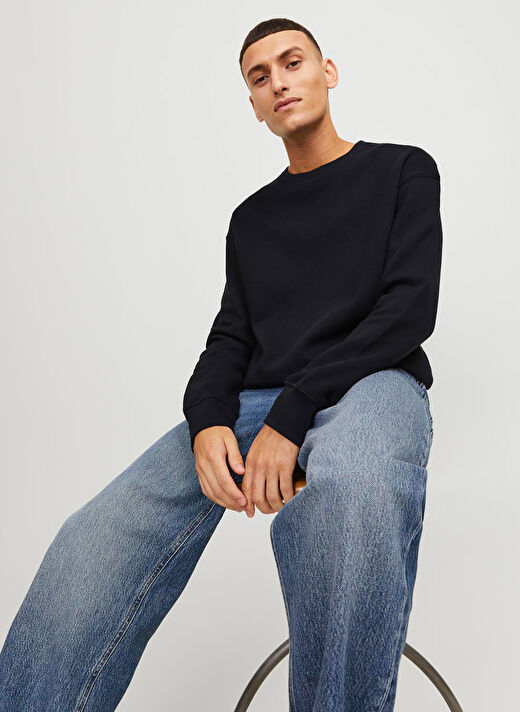 Jack & Jones Siyah Erkek Bisiklet Rahat Sweatshirt 12208182_JJESTAR BASIC SWEAT CREW N  2