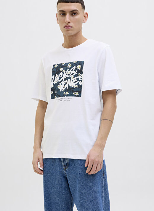 Jack & Jones Beyaz Erkek Standart T-Shirt 12269324_JJHAWAII SHAPE TEE SS CREW 2