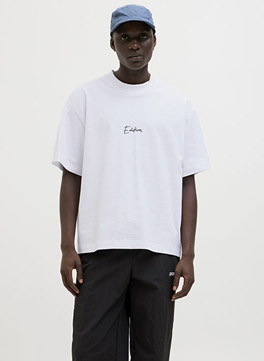 Jack & Jones Beyaz Erkek Oversize T-Shirt 12273310_JCODYNAMIC SCRIPT TEE SS C 2