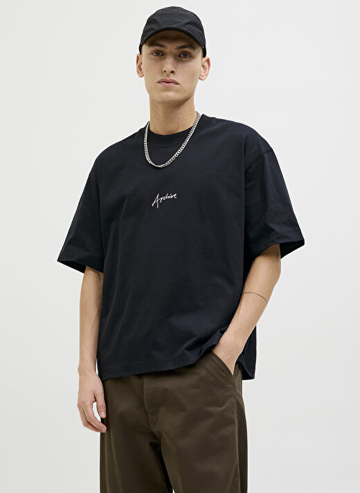 Jack & Jones Siyah Erkek Oversize T-Shirt 12273310_JCODYNAMIC SCRIPT TEE SS C 2