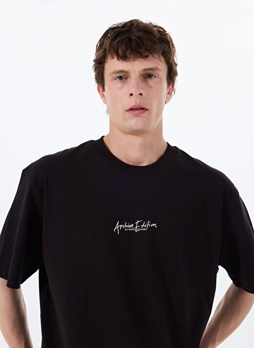 Jack & Jones Siyah Erkek Oversize T-Shirt 12273211_JCOCHROME SILVER PRINT TEE 1