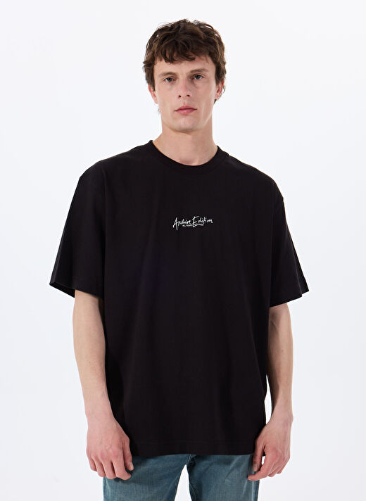 Jack & Jones Siyah Erkek Oversize T-Shirt 12273211_JCOCHROME SILVER PRINT TEE 4