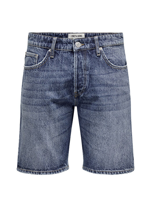 Only & Sons Mavi Erkek Rahat Taşlamalı Denim Şort ONSEDGE MBD 9179 TAI DNM SHORTS 1
