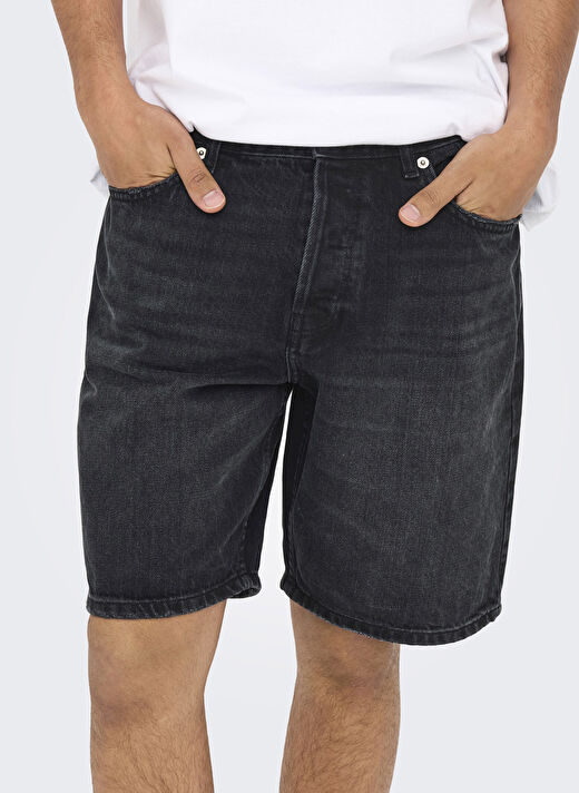 Only & Sons Siyah Erkek Rahat Taşlamalı Denim Şort ONSEDGE BLACK 2047 TAI DNM SHORTS N 3