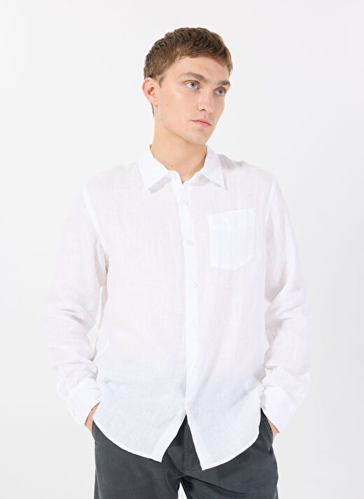 Guess Beyaz Erkek Standart Desenli Gömlek M5GH73WH3J0G011 LS NAPA LINEN SHRT 1
