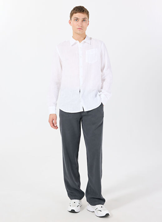 Guess Beyaz Erkek Standart Desenli Gömlek M5GH73WH3J0G011 LS NAPA LINEN SHRT 2