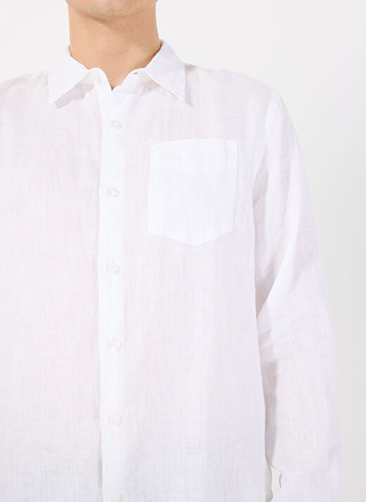Guess Beyaz Erkek Standart Desenli Gömlek M5GH73WH3J0G011 LS NAPA LINEN SHRT 4