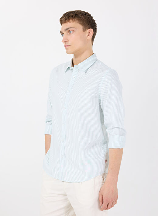 Guess Yeşil Erkek Standart Desenli Gömlek M5RH75WH0Z0G8CV LS OXFORD STRIPE 3