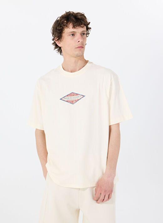Guess Ekru Erkek Oversized Desenli T-Shirt M5GI64K8FQ4G053 GO TRADEMARK TEE 1