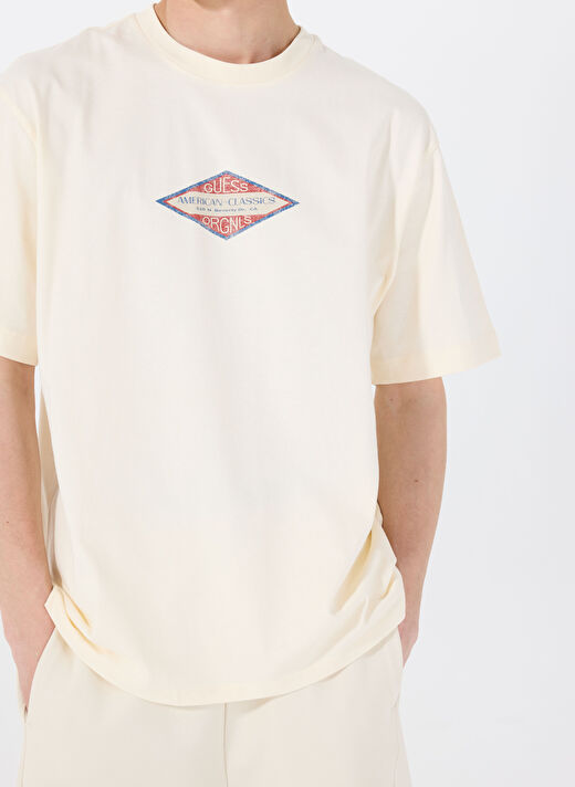 Guess Ekru Erkek Oversized Desenli T-Shirt M5GI64K8FQ4G053 GO TRADEMARK TEE 4