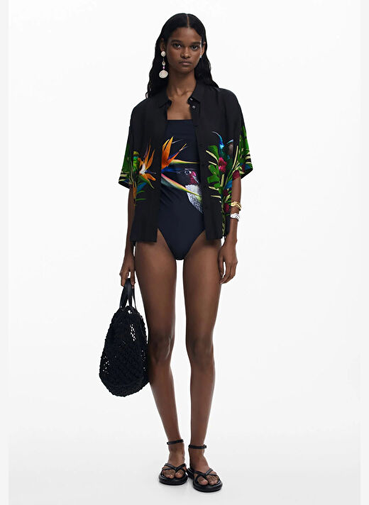 Desigual Siyah Kadın Dar Desenli Mayo 25SWMK10 2