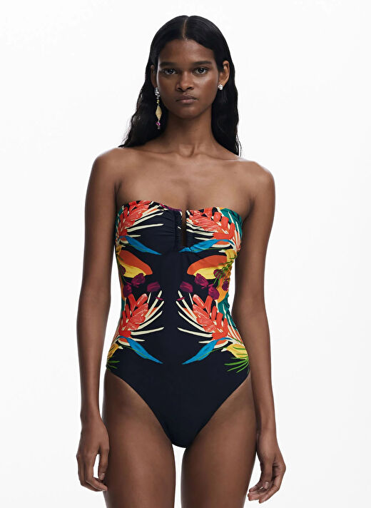 Desigual Siyah Kadın Dar Desenli Mayo 25SWMK09 2