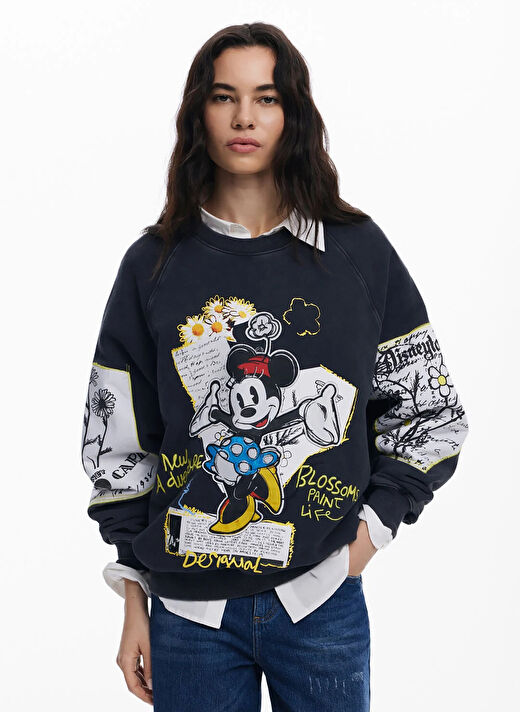 Desigual Siyah Kadın Bisiklet Normal Baskılı Sweatshirt 25SWSK25 2