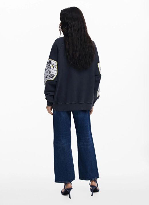 Desigual Siyah Kadın Bisiklet Normal Baskılı Sweatshirt 25SWSK25 4