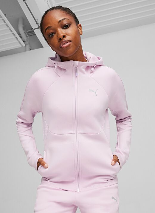 Puma 67787860 EVOSTRIPE FZ Hoodie Grape Pembe Kapüşon Yaka Regular Fit Kadın Zip Ceket 1