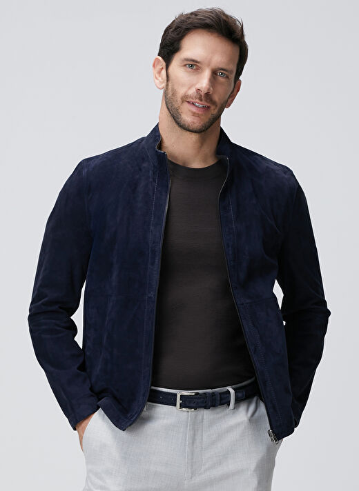 Network Lacivert Erkek Slim Fit Deri Mont 1094014 2