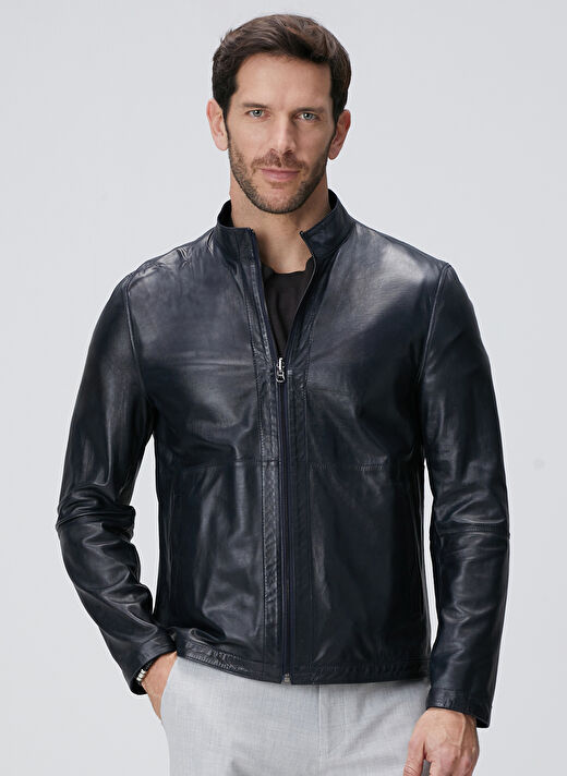 Network Lacivert Erkek Slim Fit Deri Mont 1094014 3