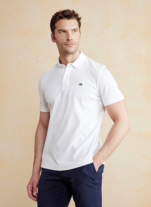 Brooks Brothers Beyaz Erkek Standart T-Shirt BBSS25MTS010 1