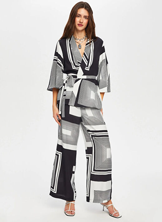 Faik Sönmez Siyah Kadın Ata Comfort Fit Kimono US25KMN003 4