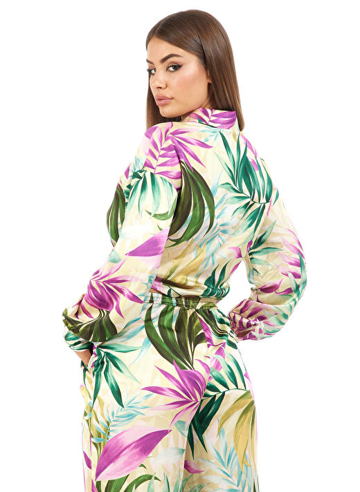 Guess Çok Renkli Kadın Regular Fit Gömlek NEW LS BOWED JUN SHI - RECY POLY BR 4