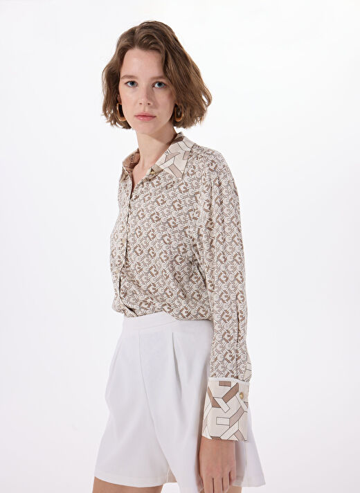 Guess Çok Renkli Kadın Slim Fit Gömlek LS ALEXANDRA SHIRT - RECY POLY UMA 1