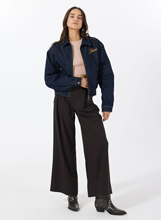 Guess Lacivert Kadın Regular Fit Gömlek GO DENIM BOMBER - CO RUFUS RG INDIG 2