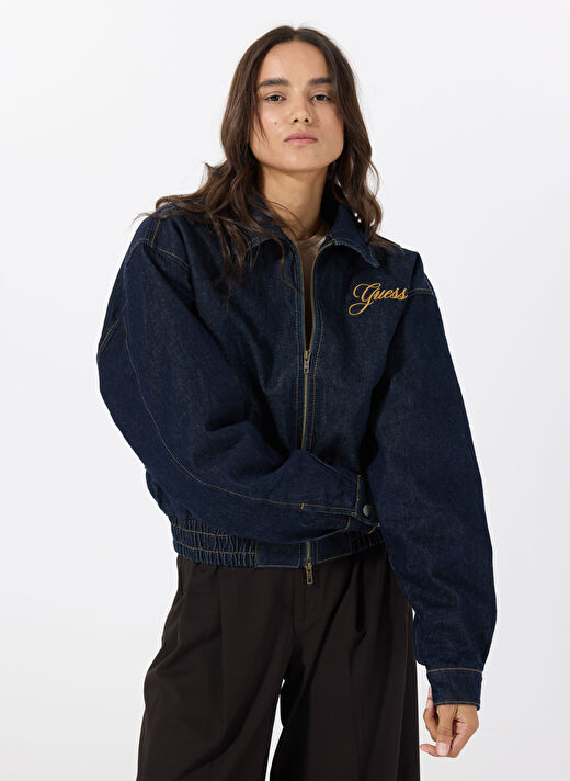 Guess Lacivert Kadın Regular Fit Gömlek GO DENIM BOMBER - CO RUFUS RG INDIG 3