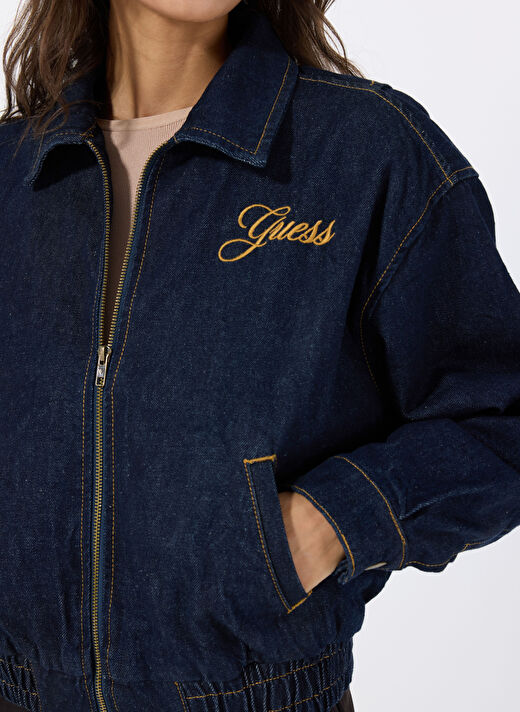 Guess Lacivert Kadın Regular Fit Gömlek GO DENIM BOMBER - CO RUFUS RG INDIG 4