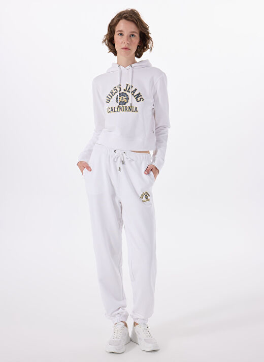 Guess Beyaz Kadın Standart Baskılı Sweatshirt GJ CROP HOOD PRINT S - MID ORGANIC 3