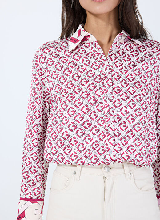 Guess Pembe Kadın Slim Fit Gömlek LS ALEXANDRA SHIRT - RECY POLY UMA 4