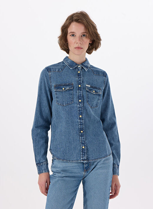Guess Mavi Kadın Standart Gömlek GJ SLIM LS DENIM SHI - ECO ORG CO A 2
