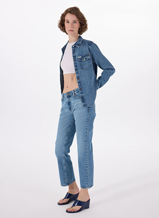 Guess Mavi Kadın Standart Gömlek GJ SLIM LS DENIM SHI - ECO ORG CO A 3