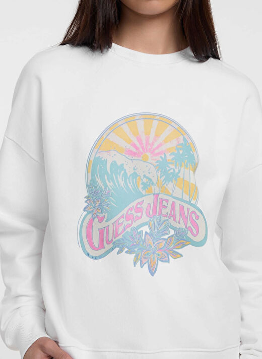 Guess Beyaz Kadın Standart Baskılı Sweatshirt GJ CN OS SUNSET PRIN - MID ORGANIC 3