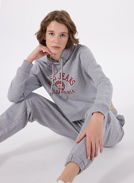 Guess Mavi Kadın Standart Baskılı Sweatshirt GJ CROP HOOD PRINT S - MID ORGANIC 1