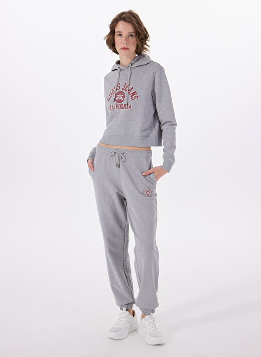 Guess Mavi Kadın Standart Baskılı Sweatshirt GJ CROP HOOD PRINT S - MID ORGANIC 3