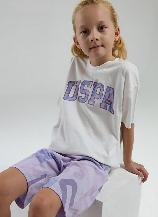 U.S. Polo Assn. Beyaz Kız Çocuk Baskılı Pijama Takımı US2084 2