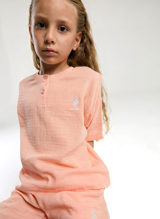 U.S. Polo Assn. Turuncu Kız Çocuk Baskılı Pijama Takımı US2093 2