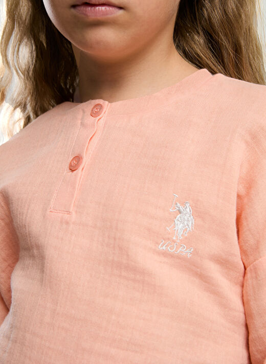 U.S. Polo Assn. Turuncu Kız Çocuk Baskılı Pijama Takımı US2093 4
