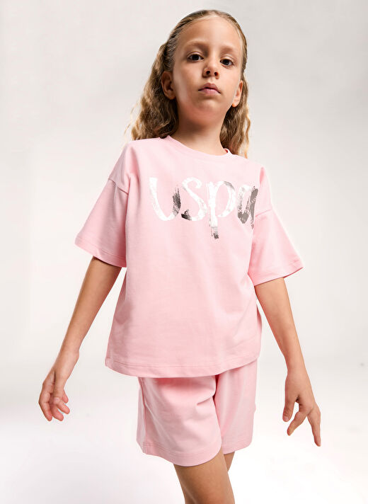 U.S. Polo Assn. Pembe Kız Çocuk Baskılı Pijama Takımı US2082 3