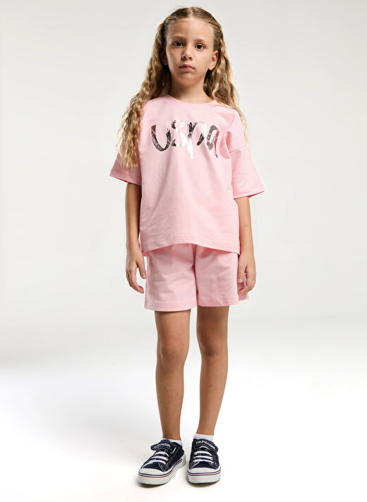 U.S. Polo Assn. Pembe Kız Çocuk Baskılı Pijama Takımı US2082 4