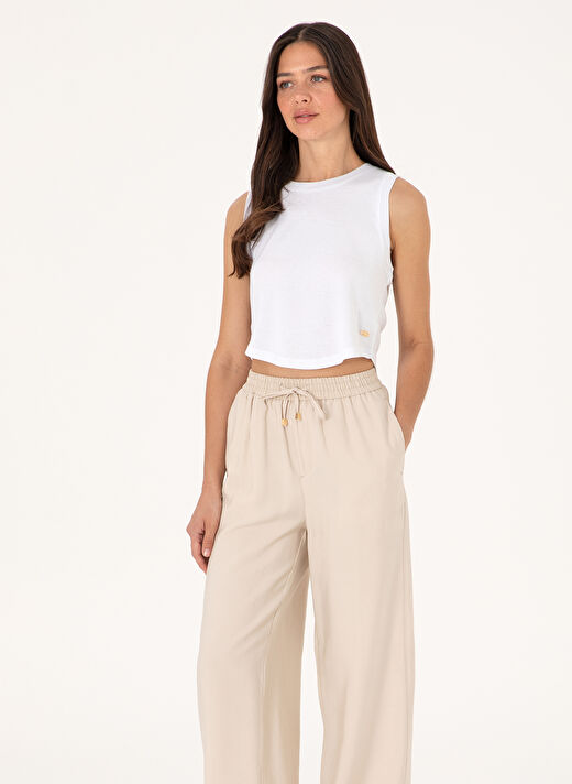 U.S. Polo Assn. Ekru Kadın Loose Fit Pantolon ECOLE 3