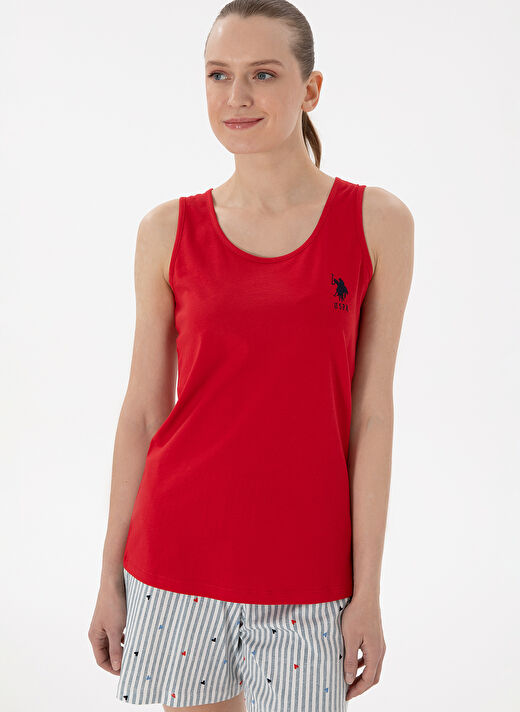 U.S. Polo Assn. Kırmızı Kadın Standart Pijama Takımı KALIN ASKILI SORT TA 3