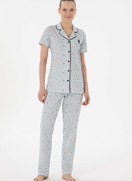 U.S. Polo Assn. Lacivert Kadın Standart Pijama Takımı PATLI KISA KOL UZUN 1